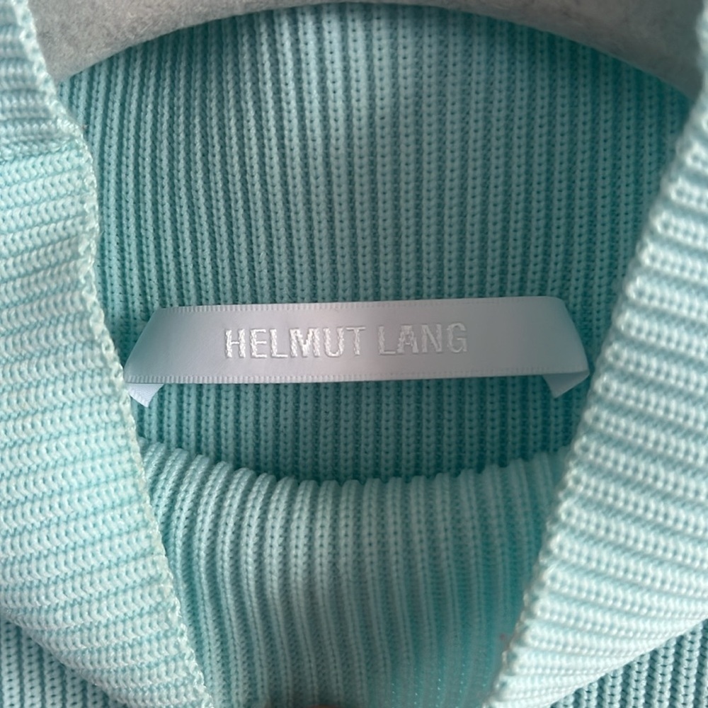 Helmut Lang Foam  Blue Mockneck Ribbed Sweater Size Medium - Picture 8 of 13